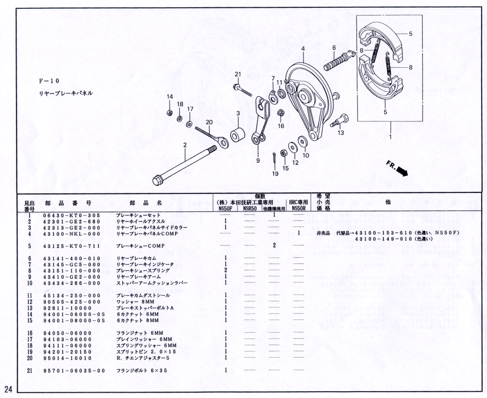 Ns50r No F 10 リヤブレーキパネル P24 Motopicnic Minibike Race Links Corporation Inc